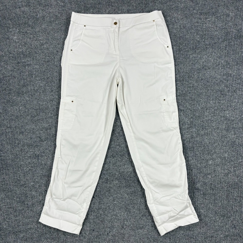 Chico's Womens Cargo Pants Size 10 White Stretch Flat Front High Rise Casual
